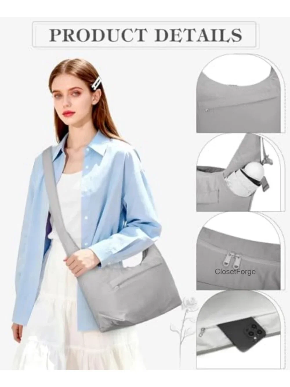 Waterproof Nylon Crescent Crossbody Hobo Bag with Pockets